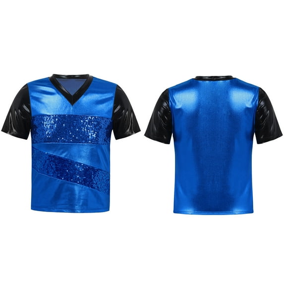 Alvivi Kids Boys Shiny Bronzing Cloth T-Shirt Jazz Dance Top Hip Hop Dancing Tops 6-16