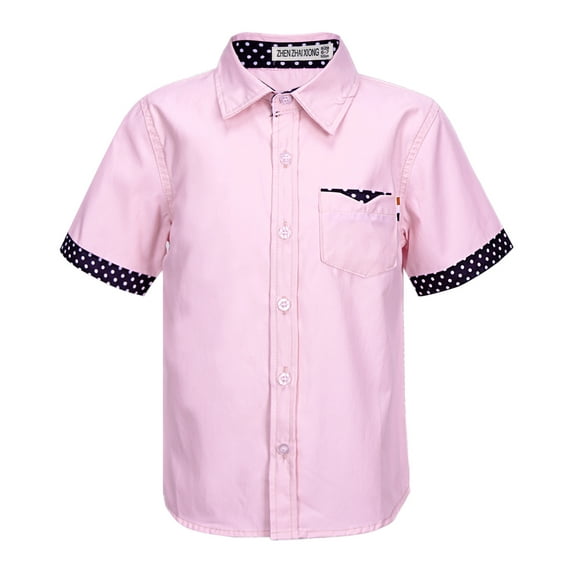 Alvivi Kids Boys Short Sleeve Dress Shirts Formal Uniform Button Down Shirt Blouse Tee Tops Pink 13-14