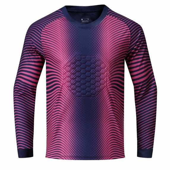 Alvivi Kids Boys Soccer Jersey Goalkeeper Shirt with Chest Elbow Pads Compression Football Training T-shirt Navy Blue&Hot Pink 5-6