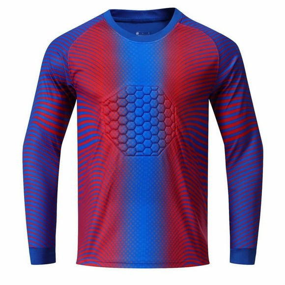 Alvivi Kids Boys Soccer Jersey Goalkeeper Shirt with Chest Elbow Pads Compression Football Training T-shirt Red&Blue 7-8
