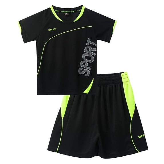 Alvivi Kids Boys Sport Football Training Outfits Short Sleeve Shirt Top with Short Set Black 12