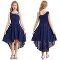 thumbnail image 1 of Alvivi Kids Chiffon Flower Girl Dress One Shoulder Wedding Birthday Party High Low Hem Ball Gown Navy Blue 10, 1 of 6