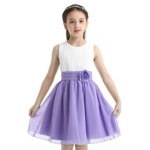 Alvivi Kids Flower Girl Dress Sleeveless Chiffon Pleated Dress Birthday Wedding Pageant Party Dress Girls Bridesmaid Dress Lavender 10
