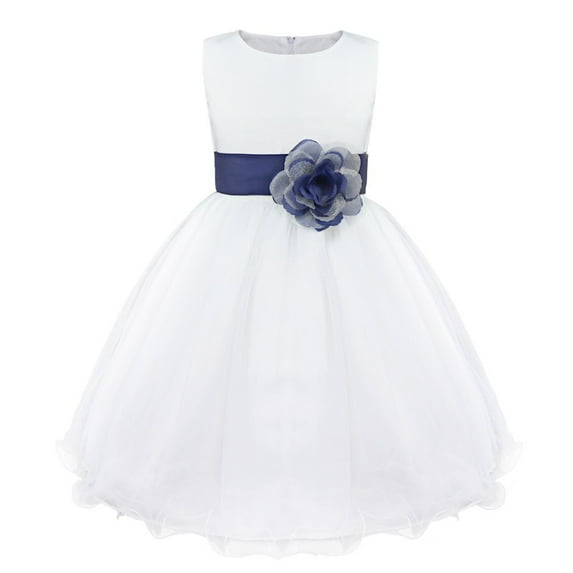 Alvivi Kids Flower Girl Princess Bowknot Mesh Tutu Dress Bridesmaid Wedding Birthday Pageant Party Ball Gown Navy Blue 2