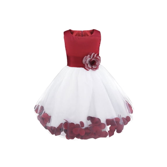 Alvivi Kids Flower Girl Wedding Party Dress Petals A Line Formal Prom Pageant Dance Flower Dresses Burgundy 12