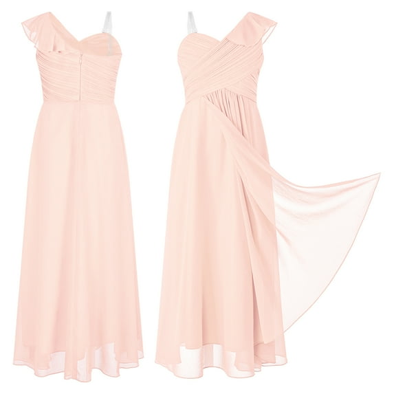 Alvivi Kids Flower Girls One-Shoulder Ruffles Chiffon Bridesmaid Dress