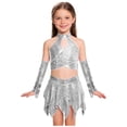 thumbnail image 1 of Alvivi Kids Girl Jazz Hip Hop Dance Costume Shiny Metallic Sleeveless Metallic Crop Top with Skirt and Gloves Silver 16, 1 of 7