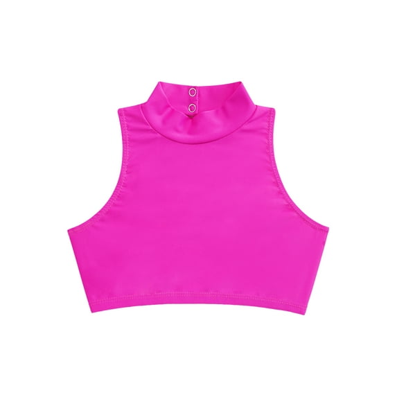Alvivi Kids Girl Sleeveless Mock Neck Crop Top Cirss Cross Back Sport Tops T Shirt Modern Dance Jazz Dance Tops Hot Pink 8