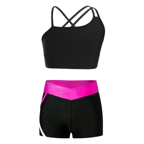 Alvivi Kids Girls 2 Piece Dance Gymnastic Tracksuit Criss Cross Back Tank Top with Shorts Outfit Hot Pink 10
