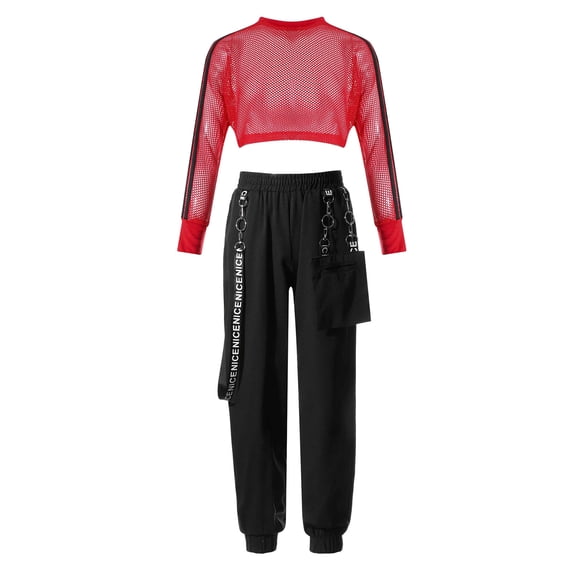 Alvivi Kids Girls 2 Piece Hip Hop Dance Costume Shirt Cargo Pants Jazz Street Dance Outfits Red 12