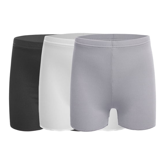 Alvivi Kids Girls 3 Pack Silk Shorts Gymnastics Dance Bike Athletic Bottom Safety Shorts Under Party Dress Black&Gray&White 3-4