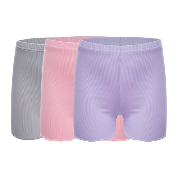 Alvivi Kids Girls 3 Pack Silk Shorts Gymnastics Dance Bike Athletic Bottom Safety Shorts Under Party Dress Gray&Pink&Purple 2-3