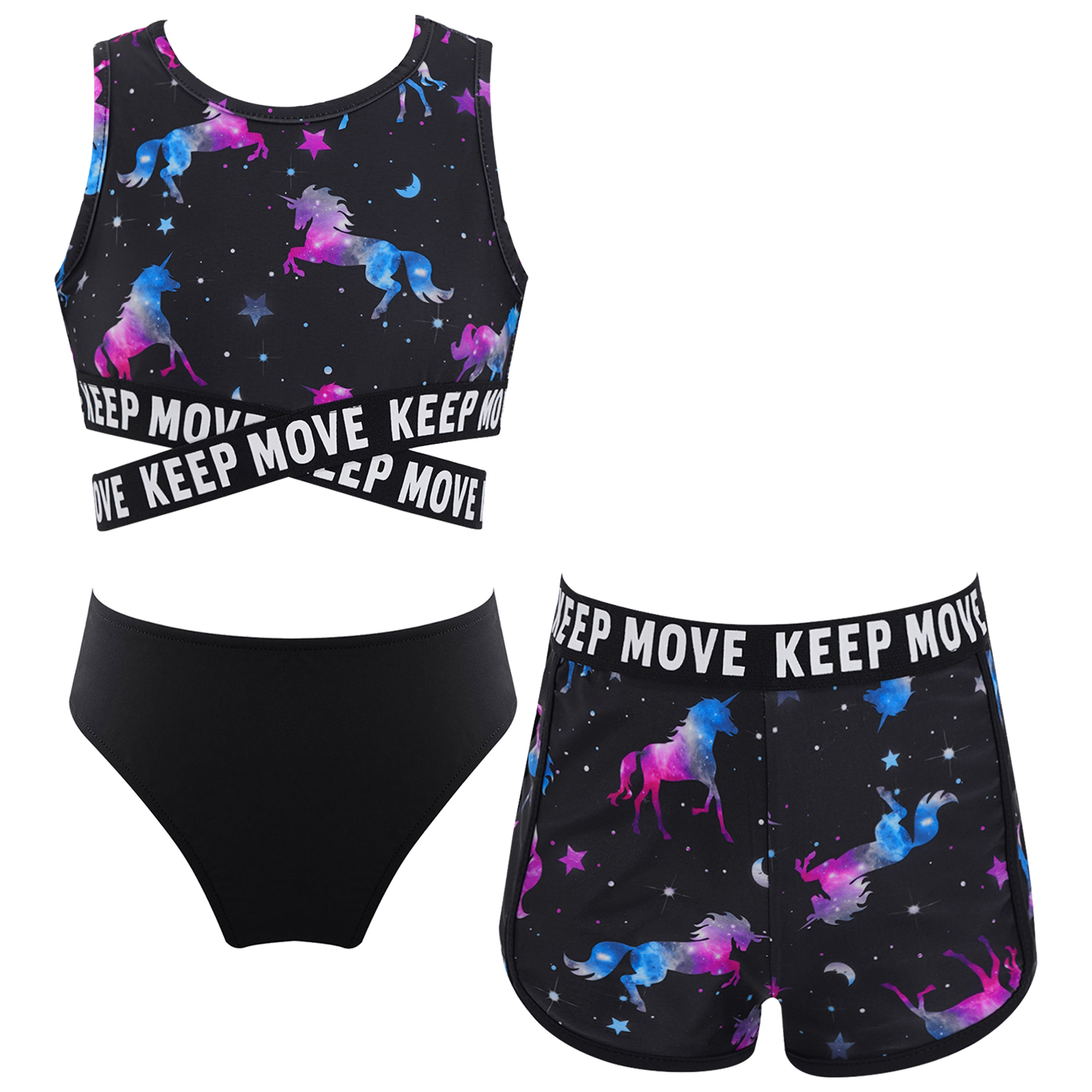 Alvivi Kids Girls 3 Pcs Gymnastics Dance Swimsuit Athletic Crop Top Alvivi Kids Girls 3 Pcs Gymnastics Dance Swimsuit Athletic Crop Top