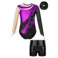 thumbnail image 1 of Alvivi Kids Girls 3Pcs Gymnastic Outfits Ballet Dance Leotard Long Sleeve Bodysuit with Booty Shorts Purple&Black 12, 1 of 5