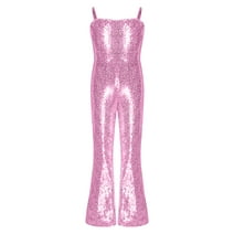 Alvivi Kids Girls 70s Hippie Disco Dance Costume Sequins Bell Bottom Jumpsuit Halloween Outfits Pink 12