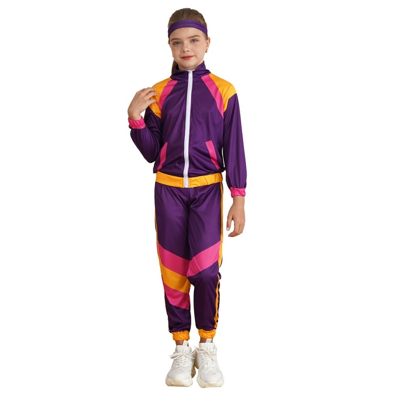 Alvivi Kids Girls 80s Retro Disco Costume Tracksuit Vintage Hip
