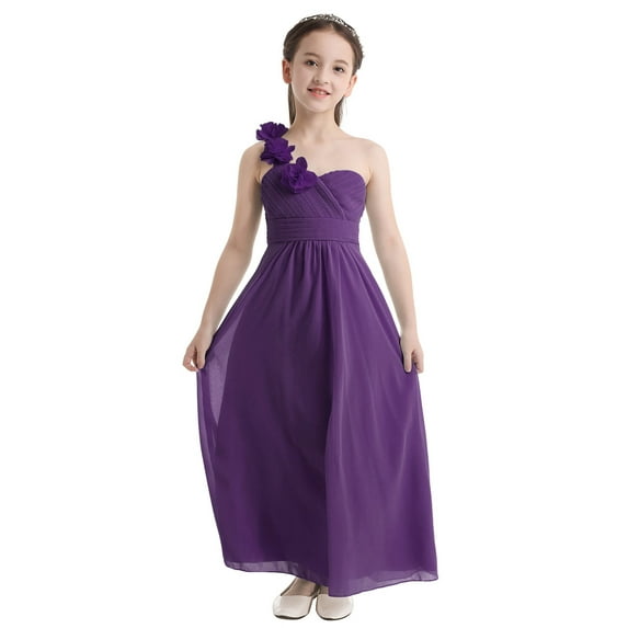 Alvivi Kids Girls A-Line Chiffon One Shoulder Flower Girl Dress Junior Bridesmaid Wedding Party Pageant Prom Dresses Purple 10