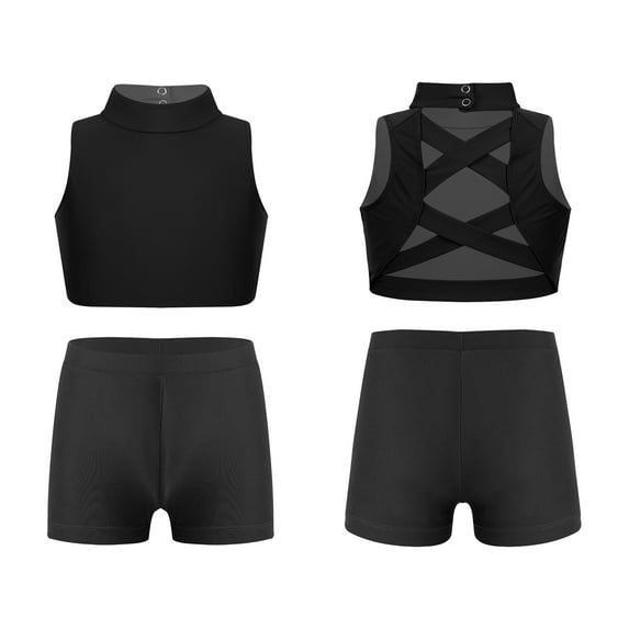 Alvivi Kids Girls Active Gym Fitness Sportswear Short Tracksuits Gymnastics Dance Outfits Black 10