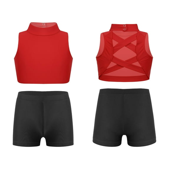 Alvivi Kids Girls Active Gym Fitness Sportswear Short Tracksuits Gymnastics Dance Outfits Red&Black 14