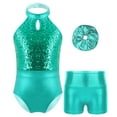 thumbnail image 1 of Alvivi Kids Girls Ballet Dance Gym Workout Tracksuit Sparkle Leotard with Tumbling Shorts Set Blue Green 14, 1 of 7