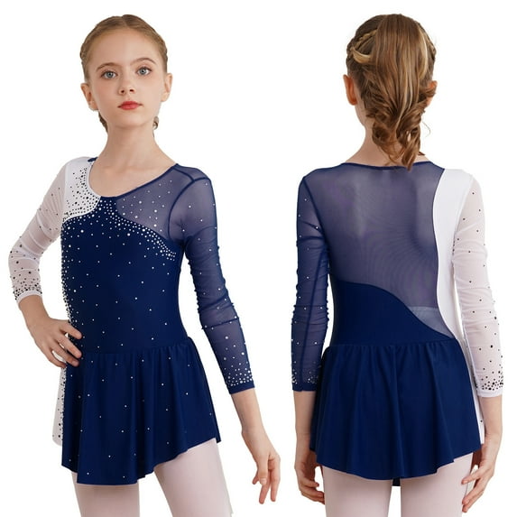 Alvivi Kids Girls Ballet Dance Gymnastics Leotard Figure Skating Dress 6-16 Navy Blue 16