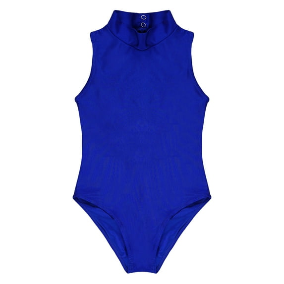 Alvivi Kids Girls Ballet Dance Leotard Mock Neck Cutout Back Gymnastics Jumpsuit 5-14 Blue 7-8