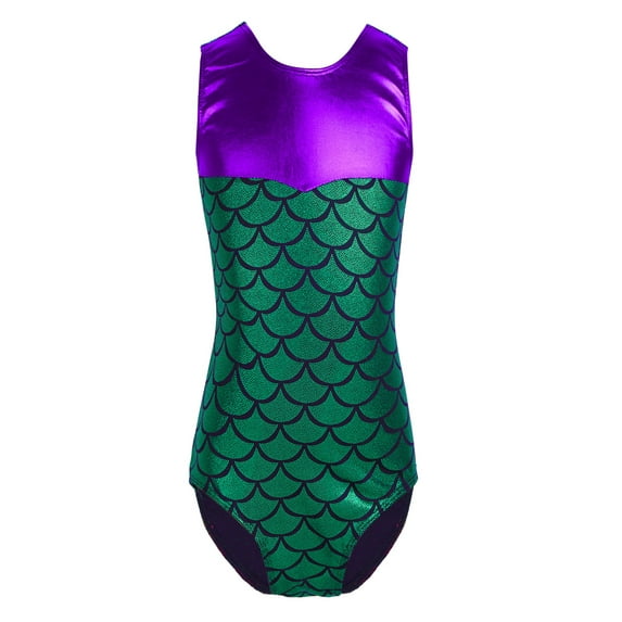 Alvivi Kids Girls Ballet Dance Leotard Sleeveless Scales Printed Splice Gymnastics Jumpsuit 3-12