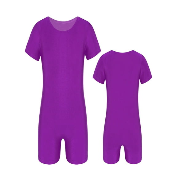 Alvivi Kids Girls Ballet Dance Leotard Solid Color Gymnastics Jumpsuit Short Sleeves Unitard 4-14