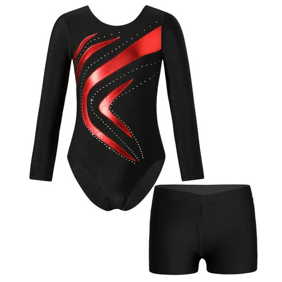 Alvivi Kids Girls Ballet Dance Long Sleeve Gymnastics Leotard with Booty Sports Tracksuit Dancewear Red 10