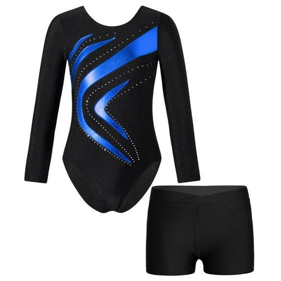 Alvivi Kids Girls Ballet Dance Long Sleeve Gymnastics Leotard with Booty Sports Tracksuit Dancewear Royal Blue 8