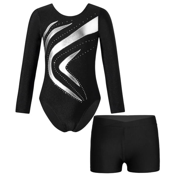 Alvivi Kids Girls Ballet Dance Long Sleeve Gymnastics Leotard with Booty Sports Tracksuit Dancewear Silver 10