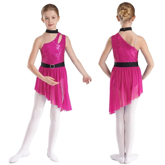 Alvivi Kids Girls Ballet Skirted Leotard Sequins Camisole Dance Tutu Dress Gymnastics Costume Hot Pink 16