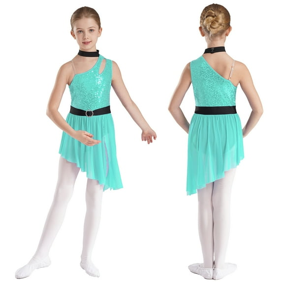 Alvivi Kids Girls Ballet Skirted Leotard Sequins Camisole Dance Tutu Dress Gymnastics Costume Light Green 12
