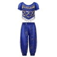 thumbnail image 1 of Alvivi Kids Girls Belly Dance Outfits Sequin Tassels Crop Top with Bloomers Pants Fancy Dress Up Blue 2Pcs/Set 3-6, 1 of 7