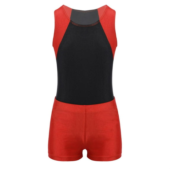 Alvivi Kids Girls Boys Athletic Tank Top Gymnastics Workout Leotards Wrestling Singlet with Shorts Red 8