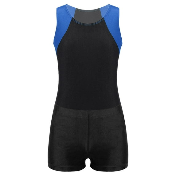 Alvivi Kids Girls Boys Athletic Tank Top Gymnastics Workout Leotards Wrestling Singlet with Shorts Royal Blue&Black 14