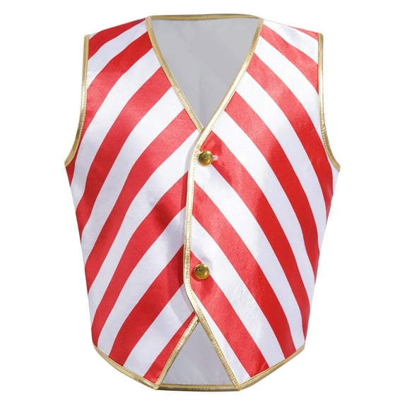 Alvivi Kids Girls Boys Christmas Candy Cane Costume Striped Santa Claus Vest Waistcoat Tops Red 16