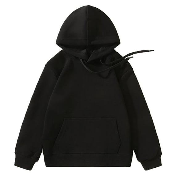 Alvivi Kids Girls Boys Hoodies Long Sleeve Drawstring Pullover Hooded Sweatshirt with Pocket Black 7-8