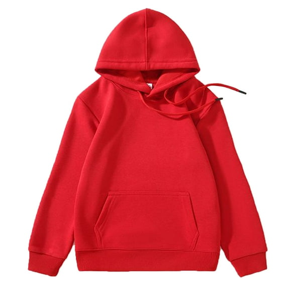 Alvivi Kids Girls Boys Hoodies Long Sleeve Drawstring Pullover Hooded Sweatshirt with Pocket Red 13-14