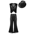 thumbnail image 1 of Alvivi Kids Girls Boys Modern Hip Hop Jazz Dance Costume Sequins Vest Tops with Flared Pants Hat Set Black 11-12, 1 of 5