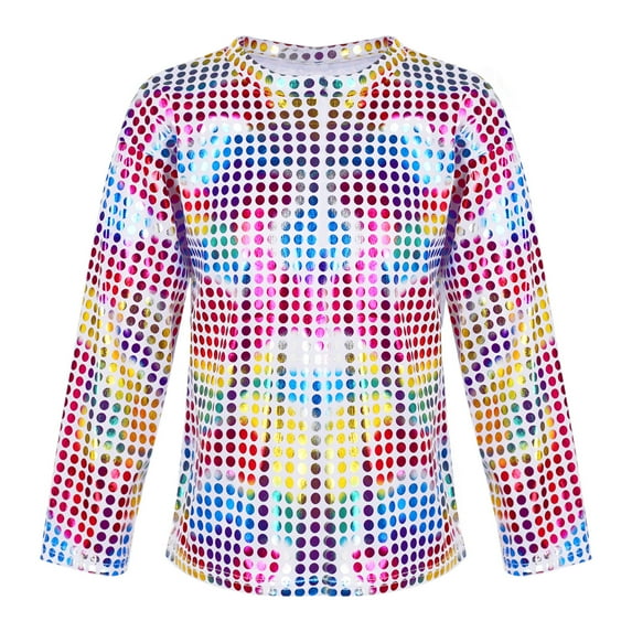 Alvivi Kids Girls Boys Shiny Metallic Long Sleeve Sports Dance Crop Top T-Shirt Jazz Hip-Hop Dancewer Colorful 9-10