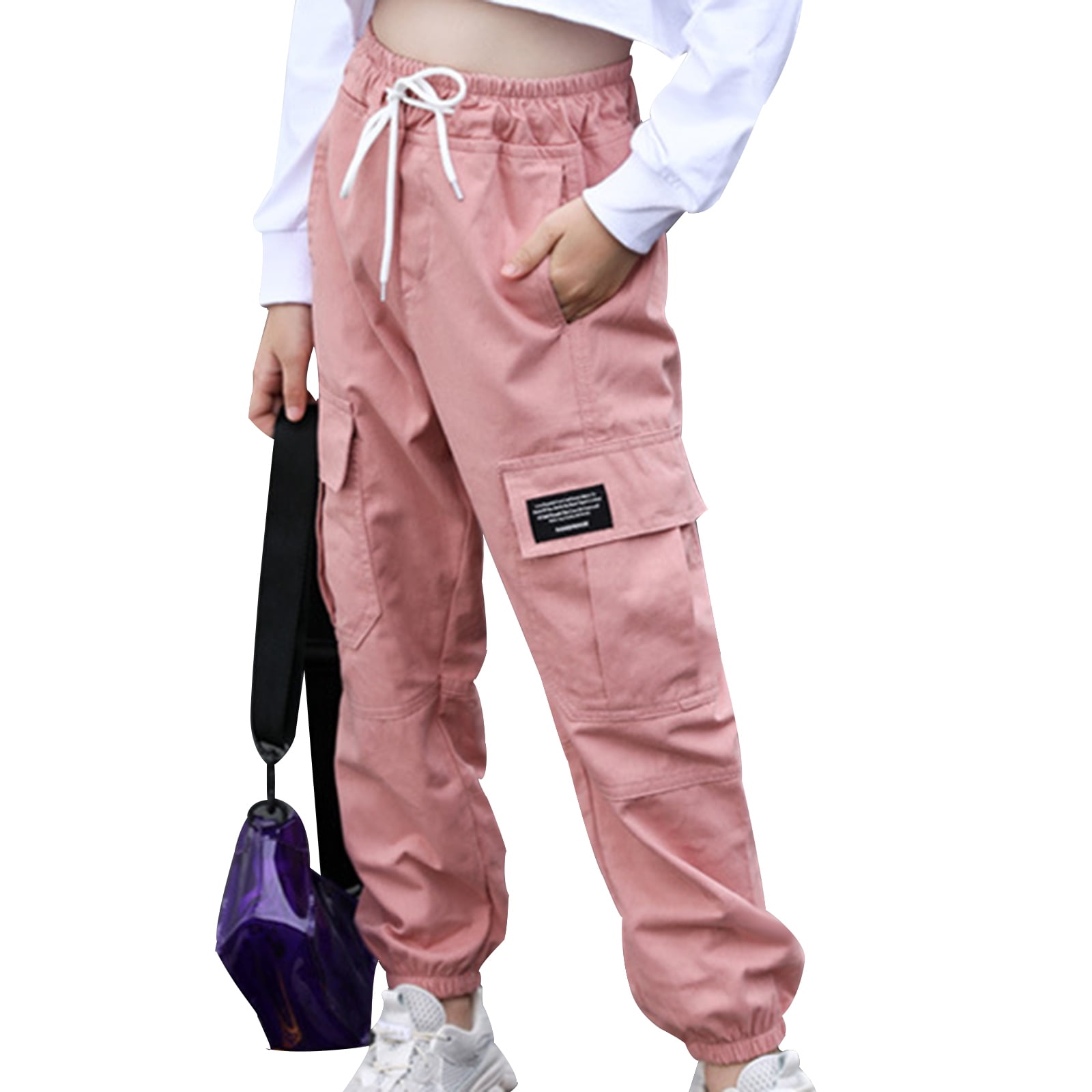 Alvivi Kids Girls Casual Cargo Pants Pure Color Drawstring Trousers 4 ...