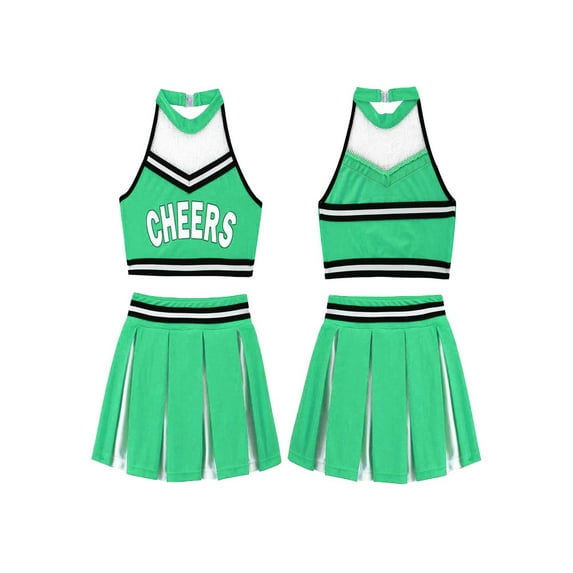Alvivi Kids Girls Ceerleading Costume Halter Neck Crop Top Pleated Skirt Outfits 2Pcs 6-16