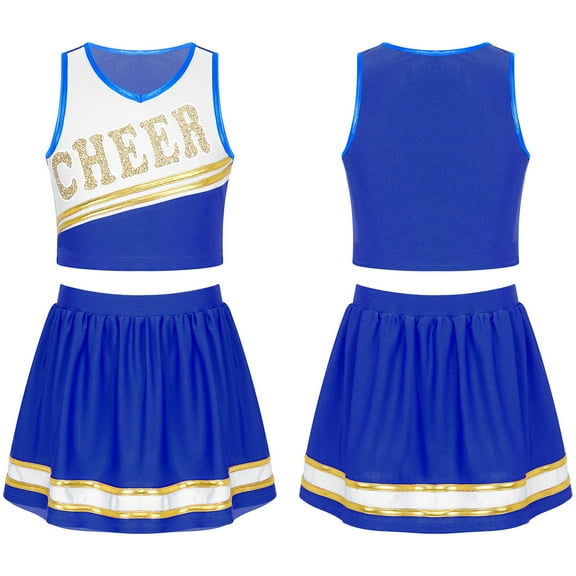 Alvivi Kids Girls Cheer Leader Costume Cheerleading Crop Top with Pleated Skirt Set 6-16