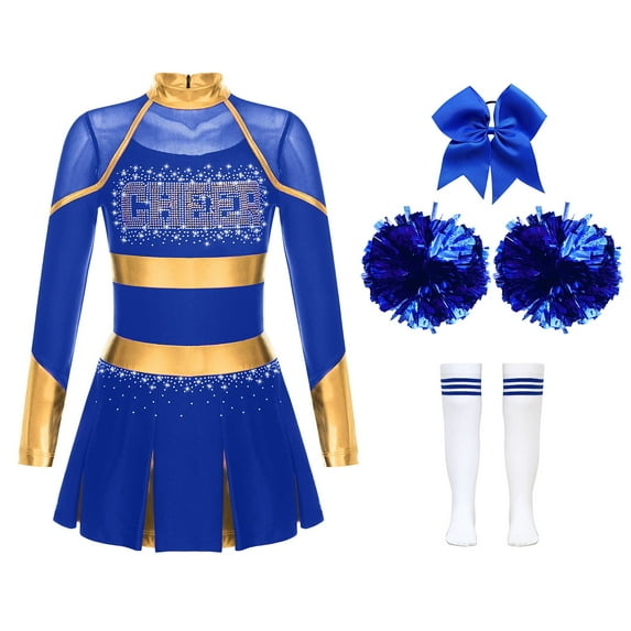 Alvivi Kids Girls Cheer Leader Outfits Cheerleading Dance Dress with Pom Pom Headwear Socks A Blue 8