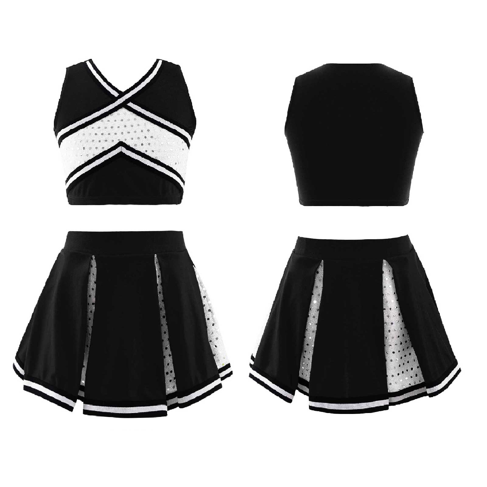 Alvivi Kids Girls Cheerleading Dance Clothes Set V Neckline Top Skirt