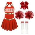 thumbnail image 1 of Alvivi Kids Girls Cheerleading Outfits Cheer Leader Sleeveless Dance Dress with Stocking Pom Poms Set A Red 10, 1 of 7