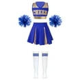 thumbnail image 1 of Alvivi Kids Girls Cheerleading Uniform Cheer Dance Costume Crop Top Pleated Skirt with Pom Pom Stock B Blue 16, 1 of 5