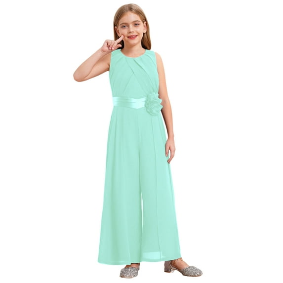 Alvivi Kids Girls Chiffon Jumpsuit Sleeveless High Waist Wide Leg Princess Romper Maxi Jumpsuit Birthday Party Clothing Mint Green 12