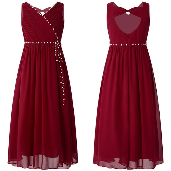 Alvivi Kids Girls Chiffon V Neck Party Dress Wedding Maxi Formal Ball Gown 4-14